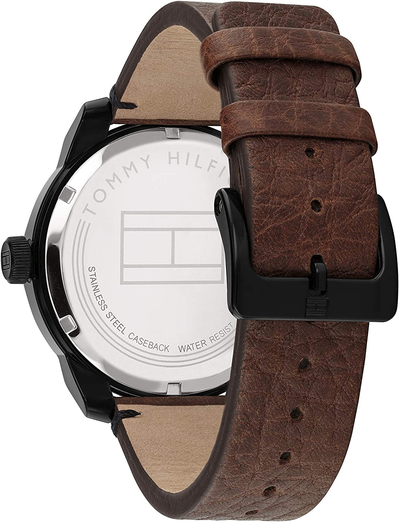 Tommy Hilfiger Men'S Quartz Watch with Leather Calfskin Strap, Brown, 20 (Model: 1791383)