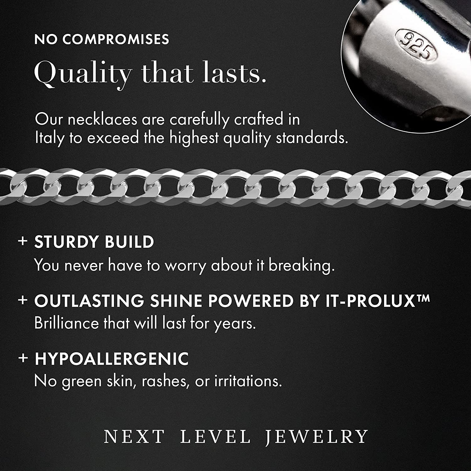 Diamond-Cut Silver Cuban Link Chain - Sterling Silver Chain for Men, Silver Necklace Men, Mens Silver Chain Necklace, Silver Chain Men, It-Prolux Solid 925 Italy, Next Level Jewelry