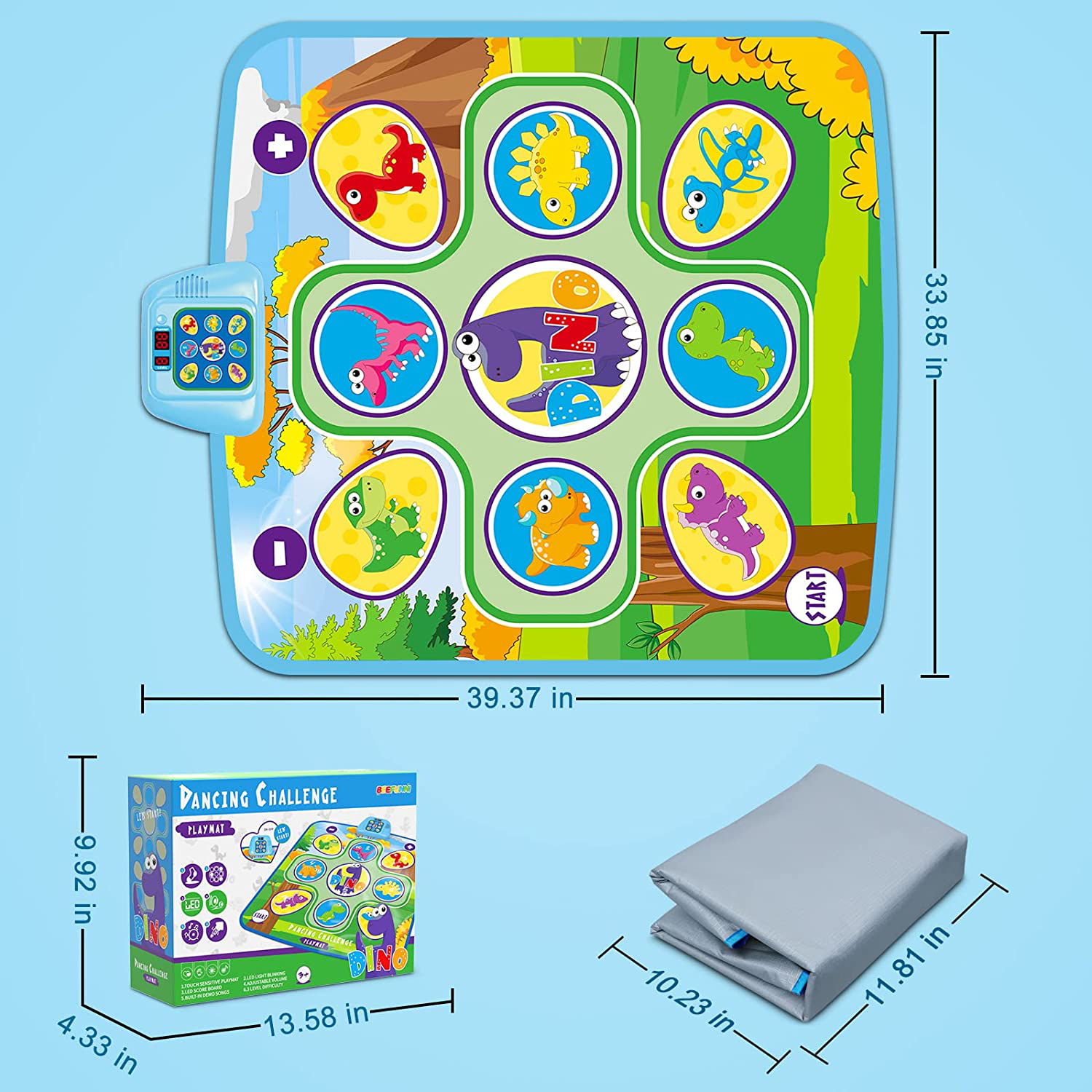 Dance Mat, Electronic Musical Dancing Toys for 3-10 Year Old Girls, Dinosaur Touch Floor Mat Toy W/ 5 Game Modes, Built-In AV Music - Christmas Birthday Gifts for 3 4 5 6 7 8-10 Years Old Girls