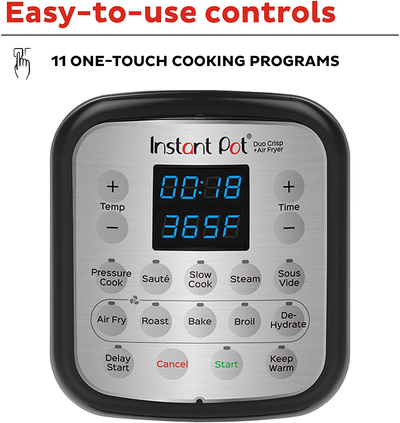 Instant Pot Duo Crisp 11-In-1 Electric Pressure Cooker with Air Fryer Lid, 8 Quart Stainless Steel/Black, Air Fry, Roast, Bake, Dehydrate, Slow Cook, Rice Cooker, Steamer, Sauté