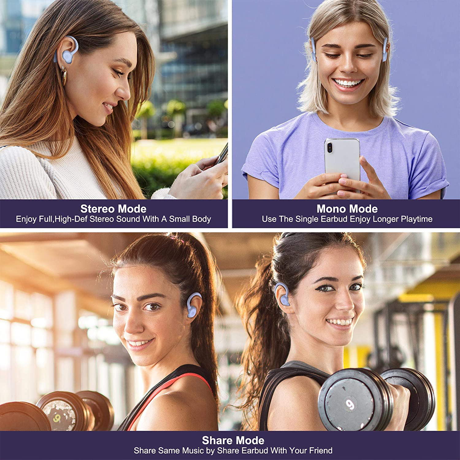 COMISO Wireless Earbuds, True Wireless in Ear Bluetooth 5.0 with Microphone, Deep Bass, IPX7 Waterproof Loud Voice Sport Earphones with Charging Case for Outdoor Running Gym Workout (Lavender)