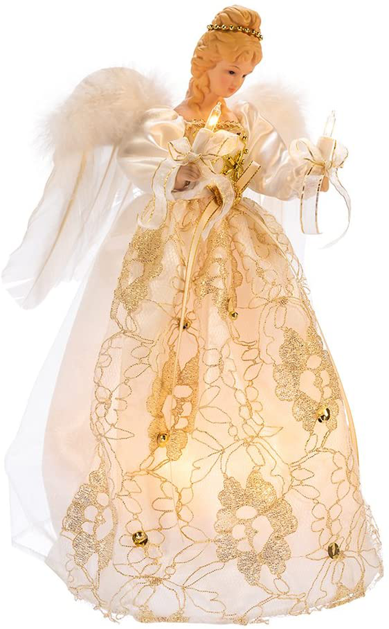 Kurt Adler UL 10-Light 12" Ivory and Gold Angel Treetop