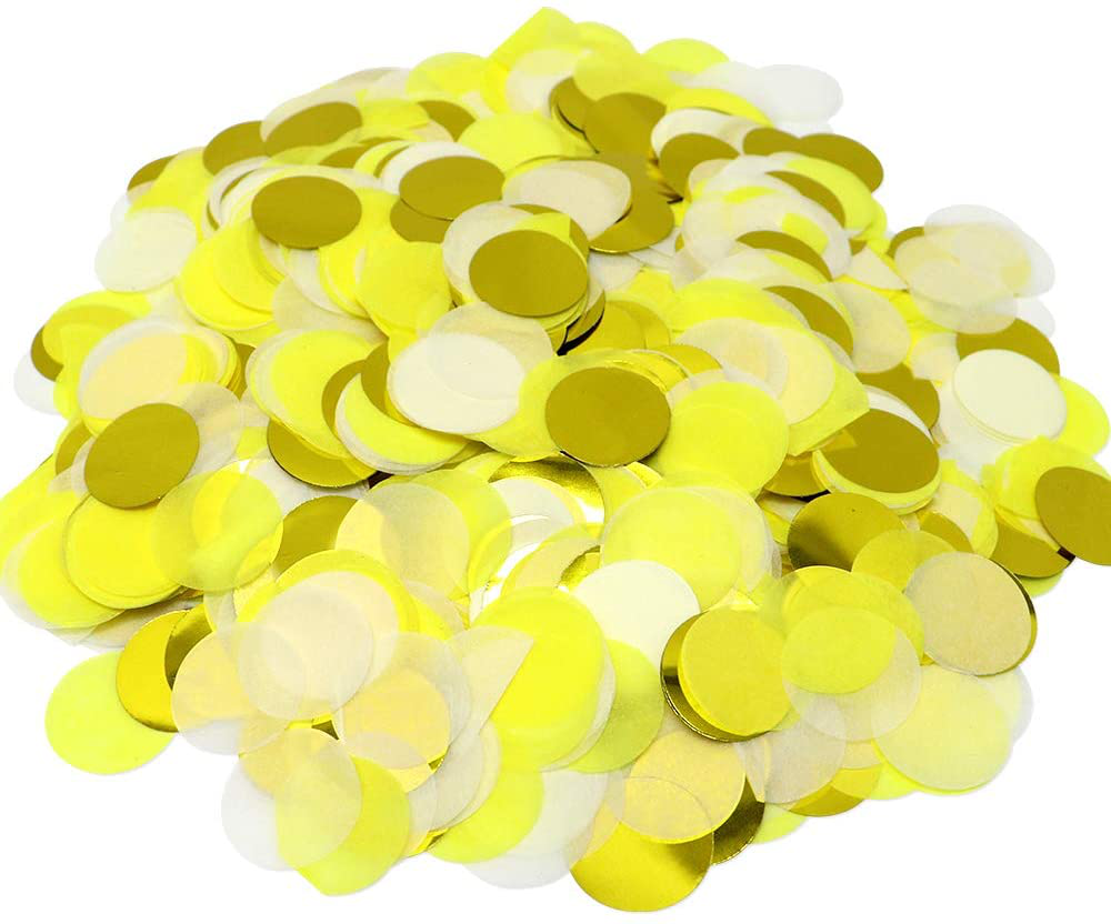 VCOSTORE Paper Table Confetti Circles, Party Confetti Dots for Wedding, Holiday, Anniversary, Birthday 1 Inch (1.76 Oz)-Gold & Yellow Confetti