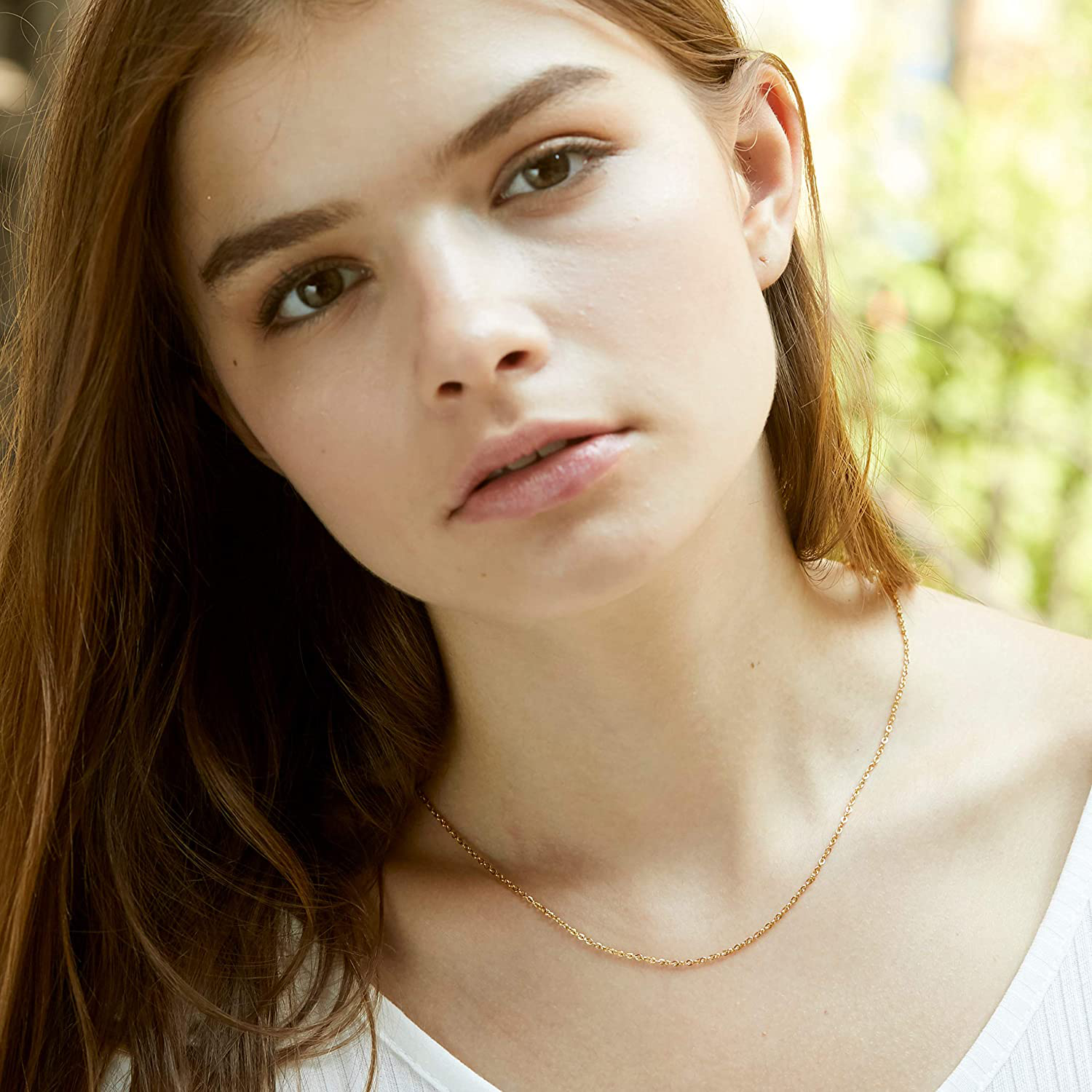 KISPER 24K Gold over Stainless Steel 1.5Mm Thin Cable Link Chain Necklace