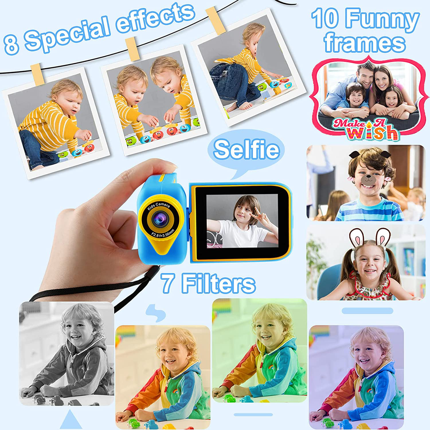 Kids Video Camera Boys Camcorder - Rotation Screen 270° Children Camera 3 4 5 6 7 8 9 Years Old Toy Gift Boys Birthday Holiday Kids Camcorder Beginner Photographer Kids Digital Camera 1080P 12MP 2.4"