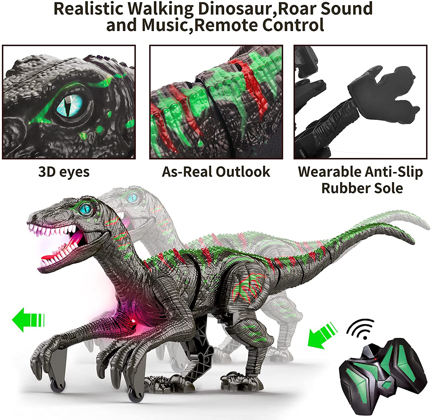 Remote Control Dinosaur Toys for Kids 5-7,Kids Dinosaur Toys for 5 6 7 8 9 10+ Year Old Boys Dinosaur Robot Walking Velociraptor with Light Sounds USB Charge Birthday Gifts for Boys Girls 4-8