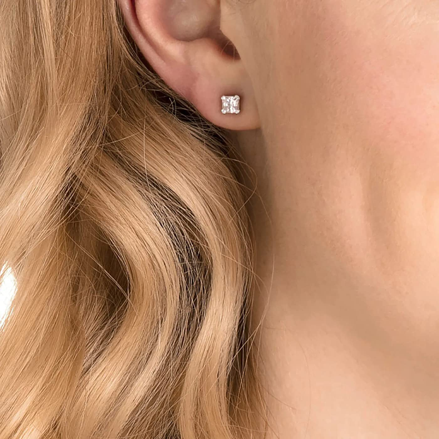 Swarovski Attract Square Stud Pierced Earrings with Clear Crystals on a Rhodium Plated Setting with Butterfly Back Closure