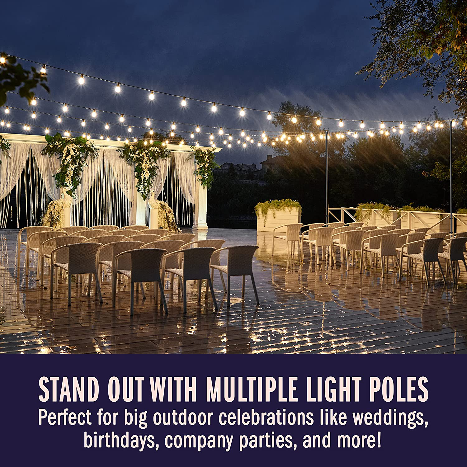 Holiday Styling String Light Poles for Outdoor String Lights - Set of 2 Christmas Light Poles, 110 Inch Pole & Bracket Kit for Deck or Patio Railing - outside Hangers & Hooks for Backyard LED Lights