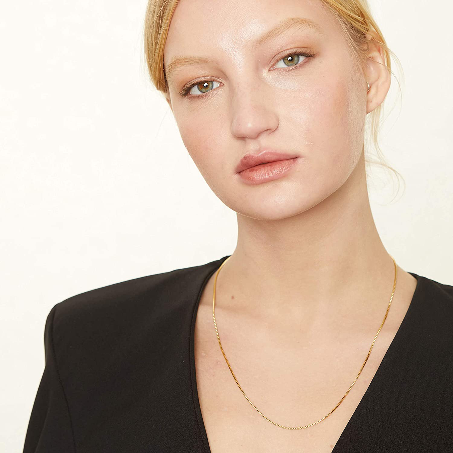 KISPER 24K Gold over Stainless Steel 1.2Mm Thin Box Chain Necklace