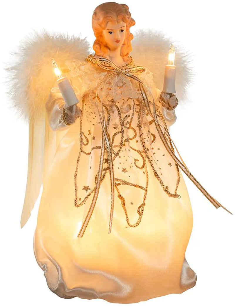 Kurt Adler 10-Light 9-Inch Ivory and Gold Angel Treetop
