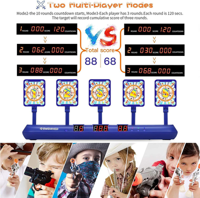 SWEMNED Digital Shooting Targets for Nerf Guns Practice Toy, Upgrade 5 Targets Auto Reset 3 Game Mode Electronic Scoring, Ideal Fun Gifts Toys for Age 5,6,7,8,9,10,11,12,13+ Year Old Kids/Boys/Girls
