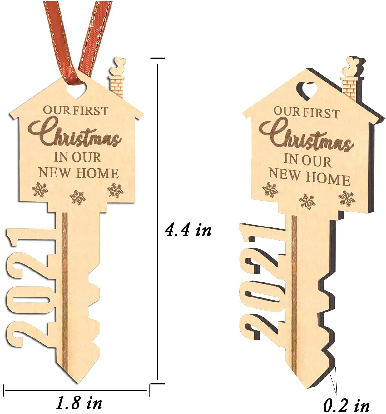 LEJHOME 2021 Our First Christmas in Our New Home Wood Key Christmas Ornament for Housewarming Gift Christmas Tree Holiday Decoration Pack of 2