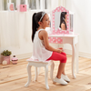 Teamson Kids Gisele Polka Dot Wooden Vanity Set with Tri-Fold Mirror and Chair Table & Stool Set, Pink/White