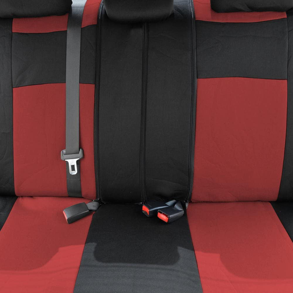 BDK Polypro Car Seat Covers Full Set in Red on Black – Front and Rear Split Bench Seat Protectors, Easy to Install, Universal Fit Interior Accessories for Auto Truck Van SUV