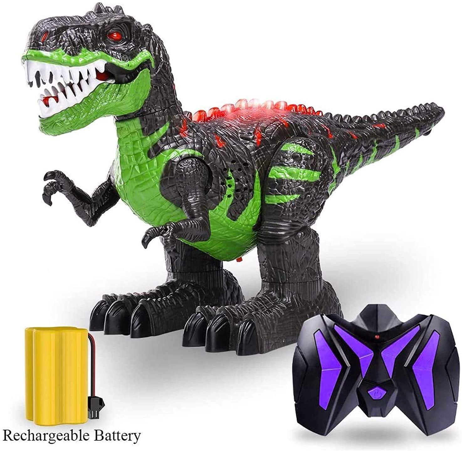 TEMI 8 Channels 2.4G Remote Control Dinosaur for Kids Boys Girls, Electronic RC Toys Educational Walking Tyrannosaurus Rex with Lights and Sounds Powered by Rechargeable Battery, 360° Rotation Stunt
