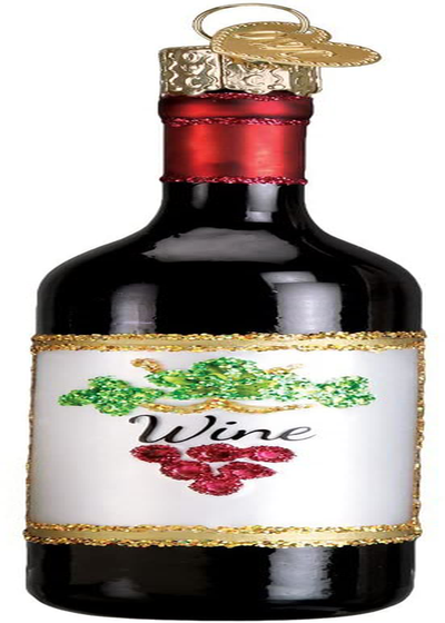 Old World Christmas Glass Blown Ornament Red Wine Bottle (32291)