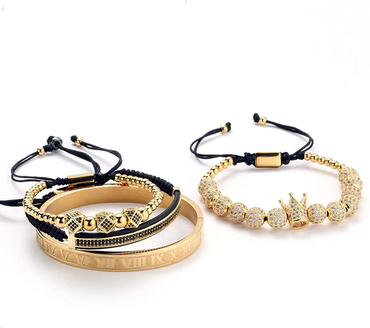 MAGIC FISH Imperial Crown King Mens Bracelet Pave CZ ，Gold Bracelets for Men Luxury Charm Fashion Cuff Bangle Crown Birthday Jewelry