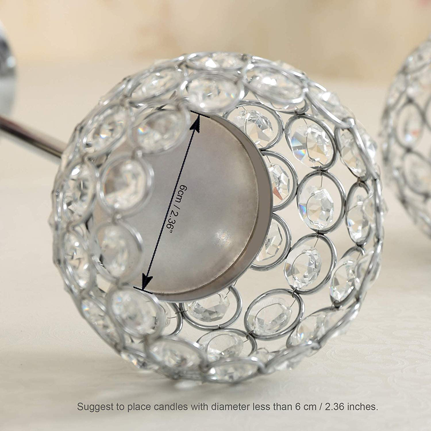 VINCIGANT Silver Crystal Tea Light Candle Holders for Wedding,Sparklers Home Decor Table Centerpieces Candle Stand for Holiday Christmas Housewarming Gift