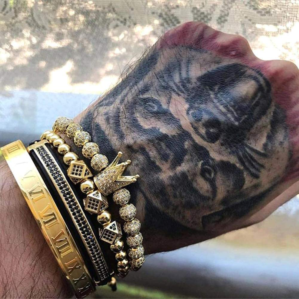 MAGIC FISH Imperial Crown King Mens Bracelet Pave CZ ，Gold Bracelets for Men Luxury Charm Fashion Cuff Bangle Crown Birthday Jewelry