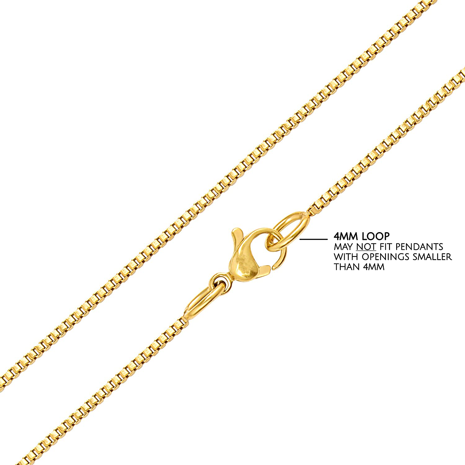 KISPER 24K Gold over Stainless Steel 1.2Mm Thin Box Chain Necklace