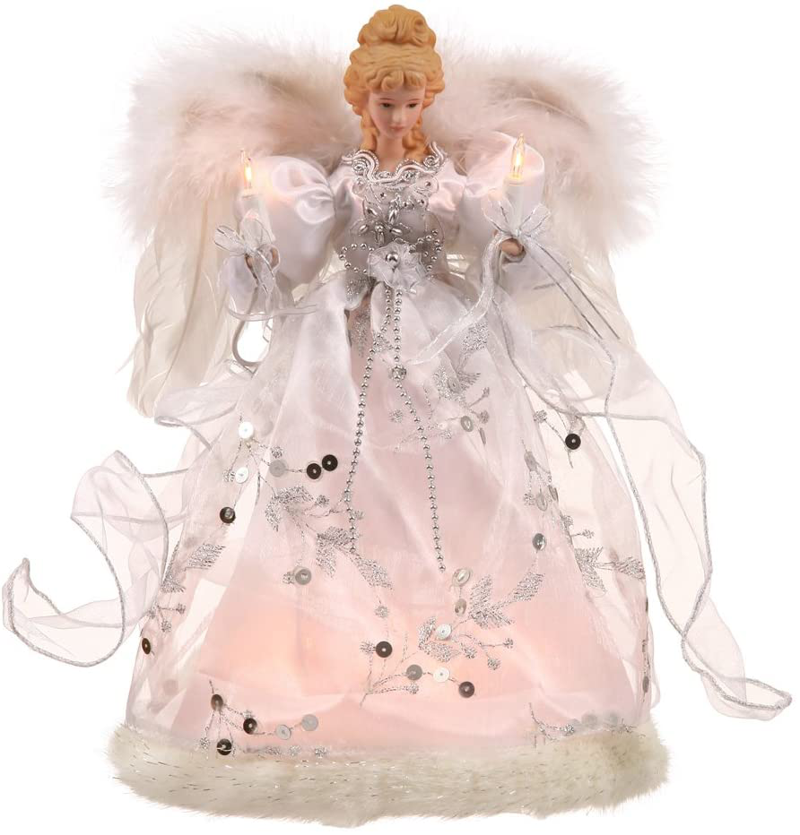 Vickerman 12" White & Silver Lighted Angel Tree Topper