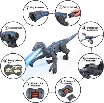 Remote Control Dinosaur for Kids Boys Girls,2.4G Electronic RC Toys Educational Simulation Velociraptor with 3D Eye Shaking Head & Roaring Sounds,Indoor Toys for 3 4 5 6 7 8 9 10 Year Old Gifts (Gray)