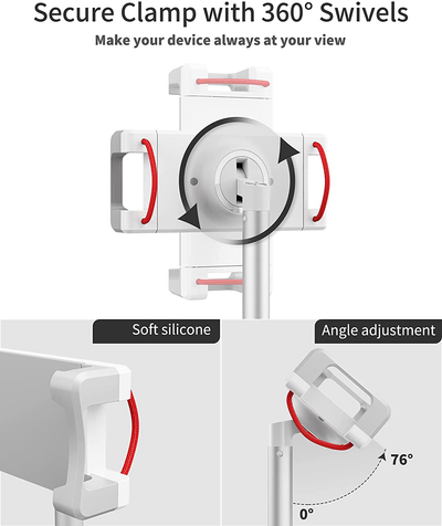 SAIJI Tablet Stand Holder, Height Adjustable, 360 Degree Rotating, Aluminum Alloy Cradle Mount Dock for 4.7"-12.9" Screen Iphone Samsung, Ipad, Kindle, Ebook Reader (Silver)