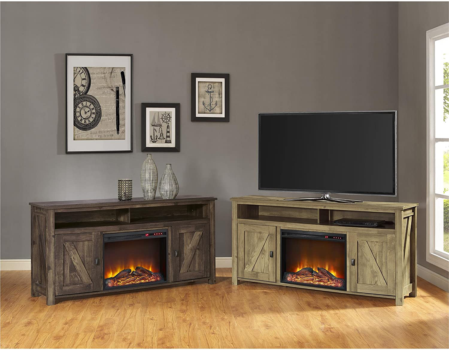 Ameriwood Home Farmington Electric Fireplace TV Console for Tvs up to 60", Rustic