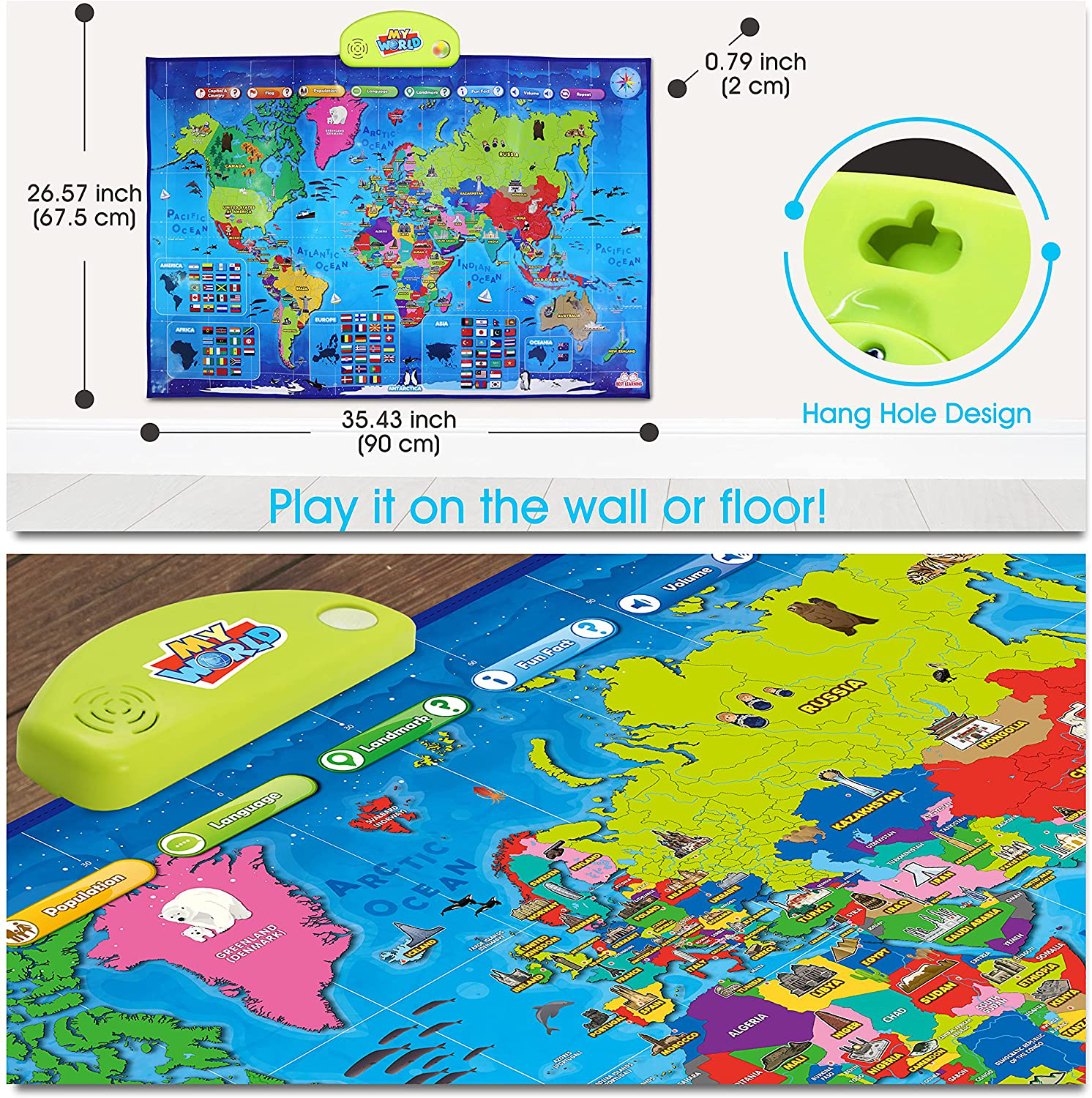 BEST LEARNING I-Poster My World Interactive Map - Educational Talking Toy for Kids of Ages 5 to 12 Years