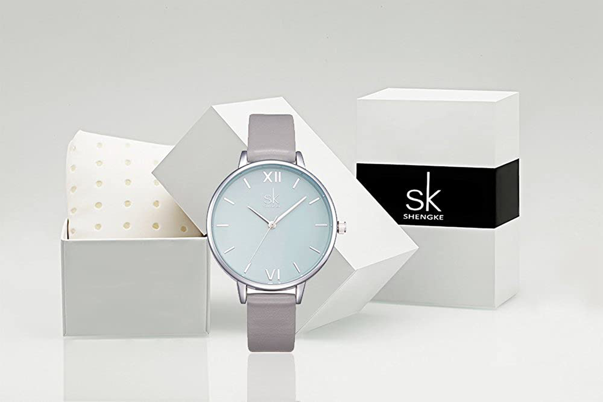 SHENGKE Women Watches Leather Band Luxury Quartz Watches Girls Ladies Wristwatch Relogio Feminino