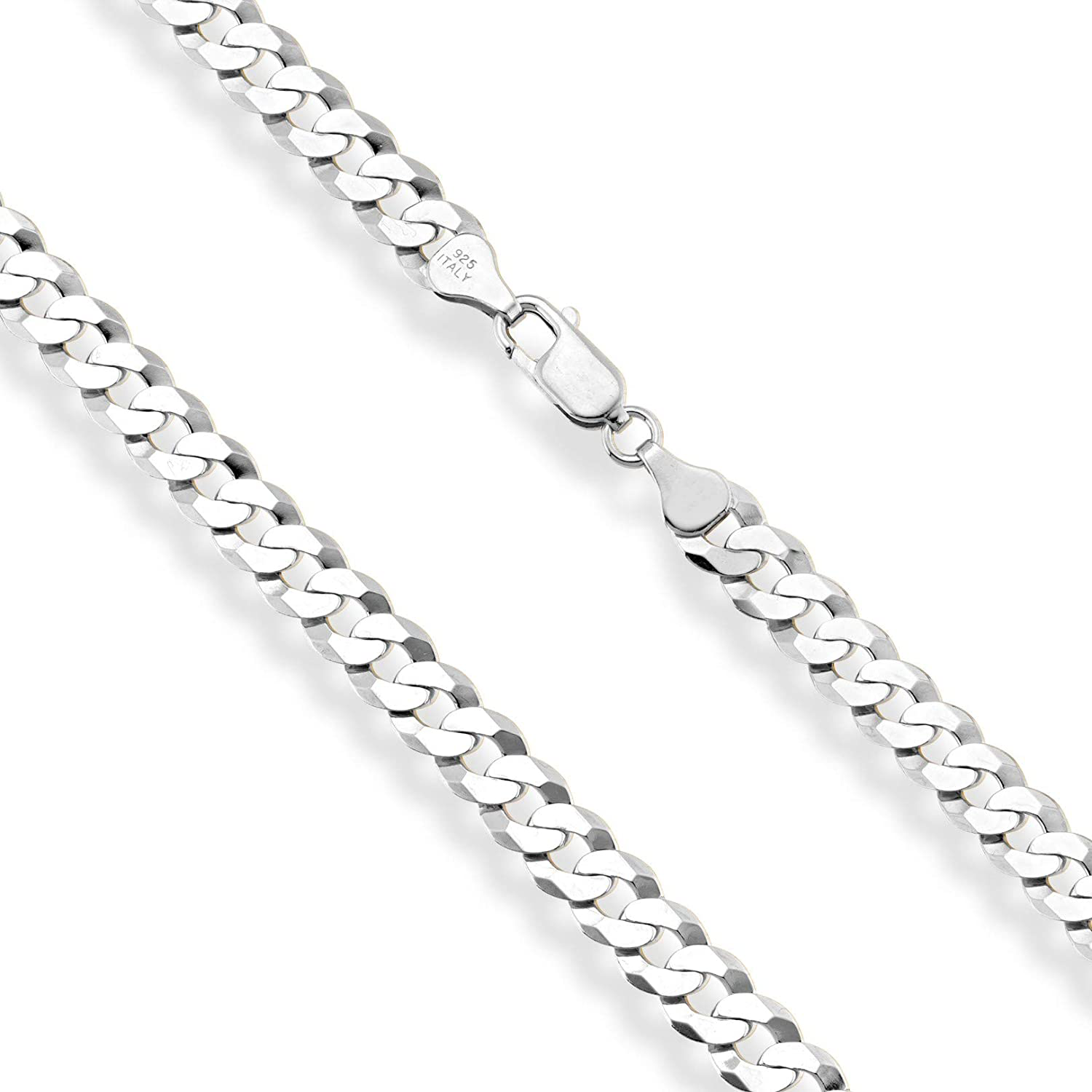 Miabella Solid 925 Sterling Silver Italian 7Mm Diamond Cut Cuban Link Curb Chain Necklace for Men Women, 16, 18, 20, 22, 24, 26, 30 Inch