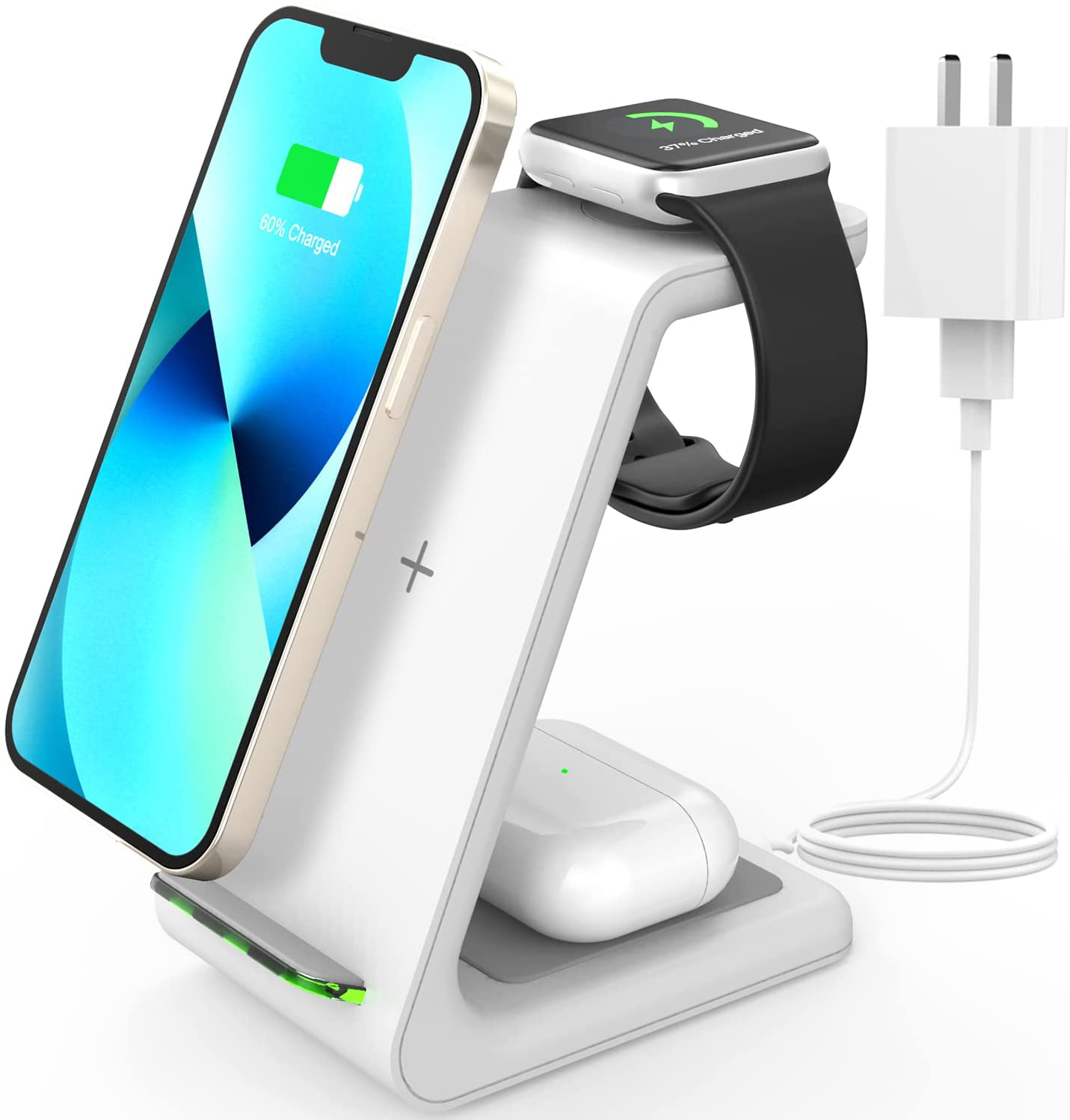 Joygeek Wireless Charging Station, Wireless Iphone Charger, 3 in 1 Charging Station for Apple Iphone 13 Pro Max/13 Pro/13/12 Pro Max/12 Pro/12/11 Pro Max/11 Pro/11/Se/X/Xr/Xs/8, Iwatch7/6/Se/3,Airpods