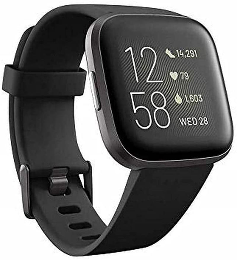 Fitbit Versa 2 Health and Fitness Smartwatch with Heart Rate, Music, Alexa Built-In, Sleep and Swim Tracking, Black/Carbon, One Size (S and L Bands Included)