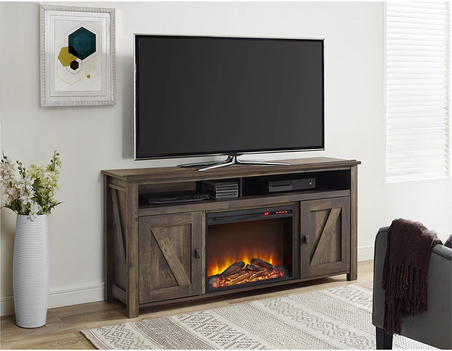 Ameriwood Home Farmington Electric Fireplace TV Console for Tvs up to 60", Rustic
