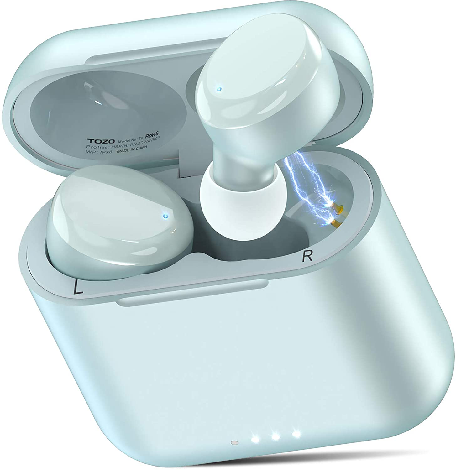 TOZO T6 True Wireless Earbuds Bluetooth Headphones Touch Control with Wireless Charging Case IPX8 Waterproof Stereo Earphones In-Ear Built-In Mic Headset Premium Deep Bass for Sport Blue