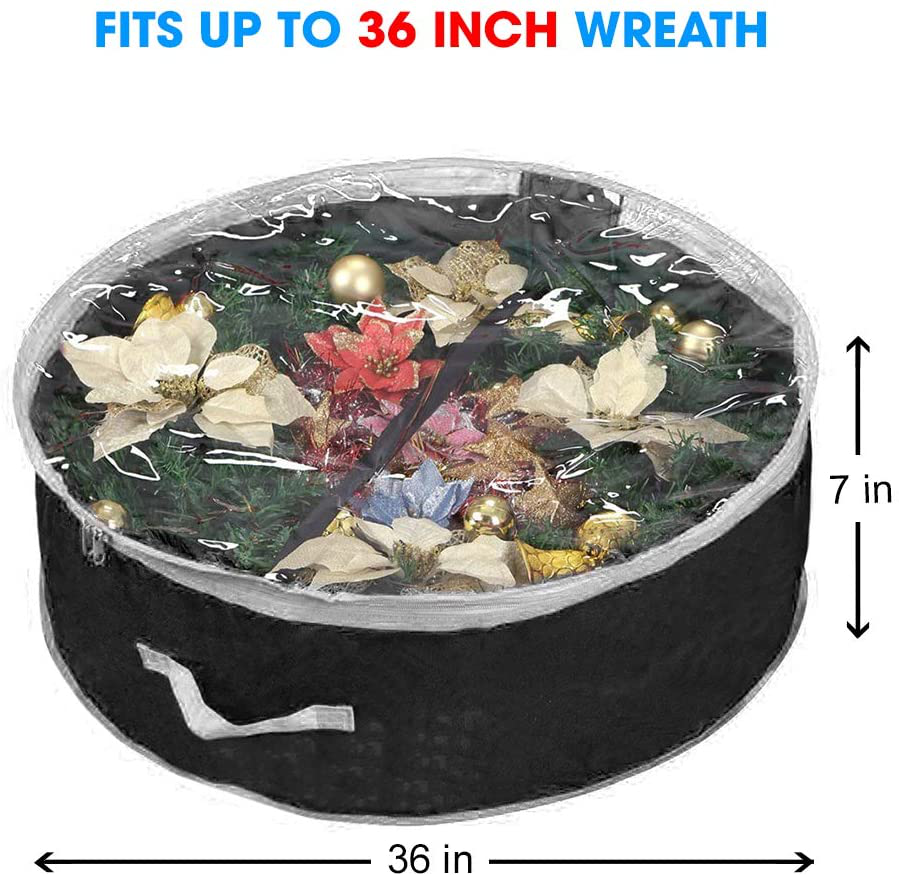 Primode Wreath Storage Bag 36" | Garland Wreaths Container with Clear Window for Easy Xmas Holiday Storage | Durable 600D Oxford Material
