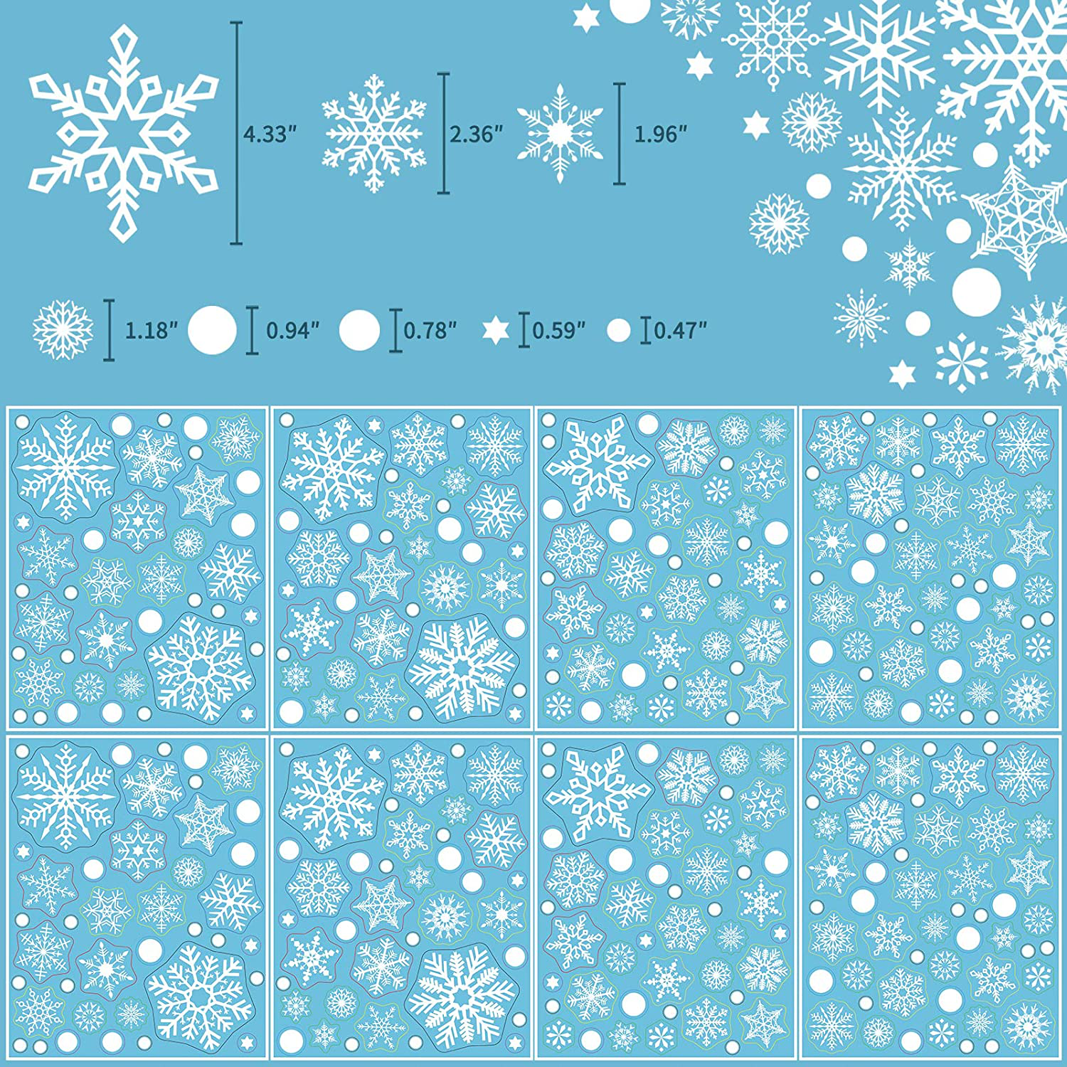 HONEYJOY 350 PCS Christmas Decorations Navidad Snowflake Window Decals Stickers Clings Xmas Holiday White Winter Ornaments