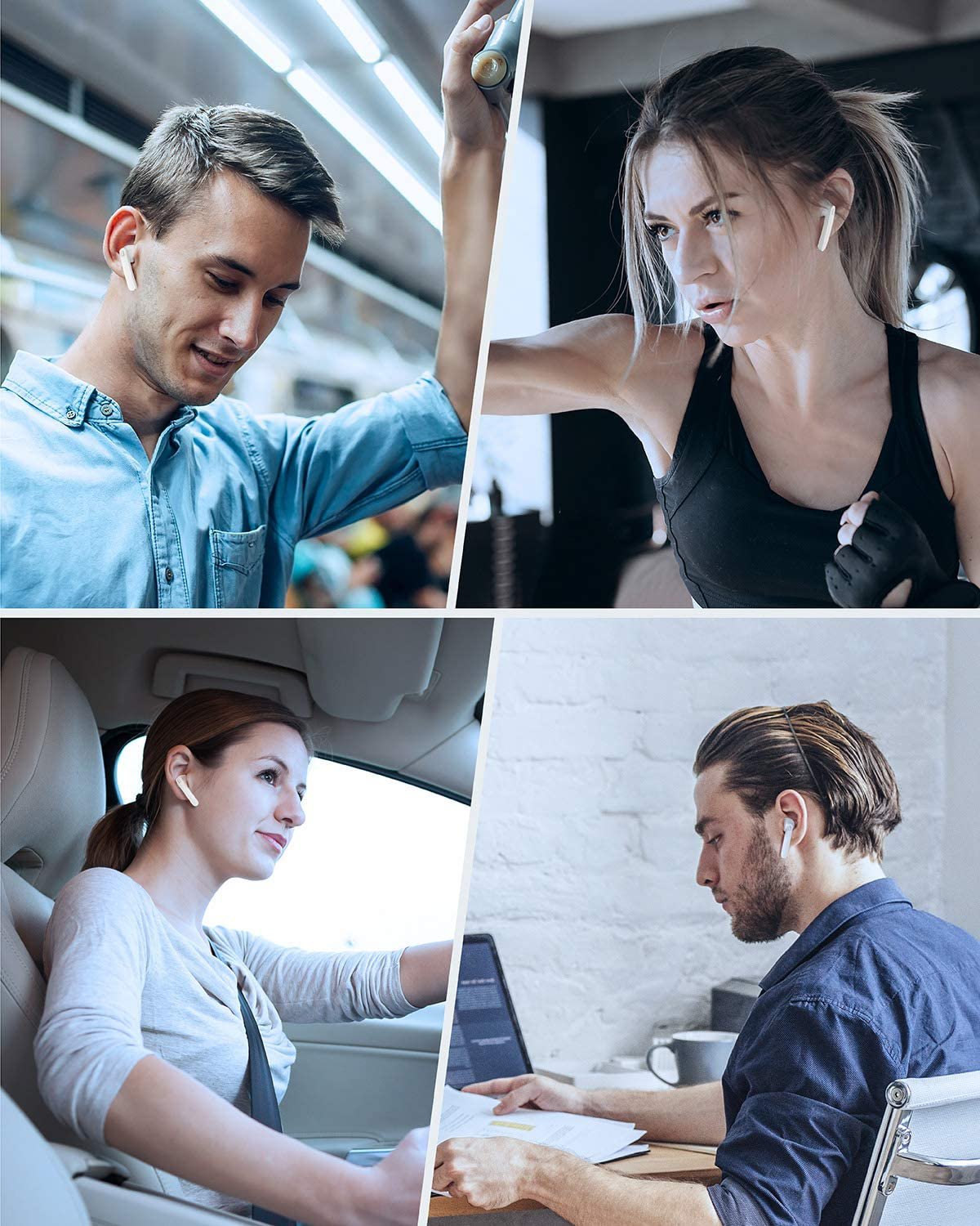 Beben IPX7 Waterproof Bluetooth Earbuds, True Wireless Earbuds, 30H Cyclic Playtime Headphones with Type C Charging Case and Mic, In-Ear Stereo Earphones Headset for Sport (White)