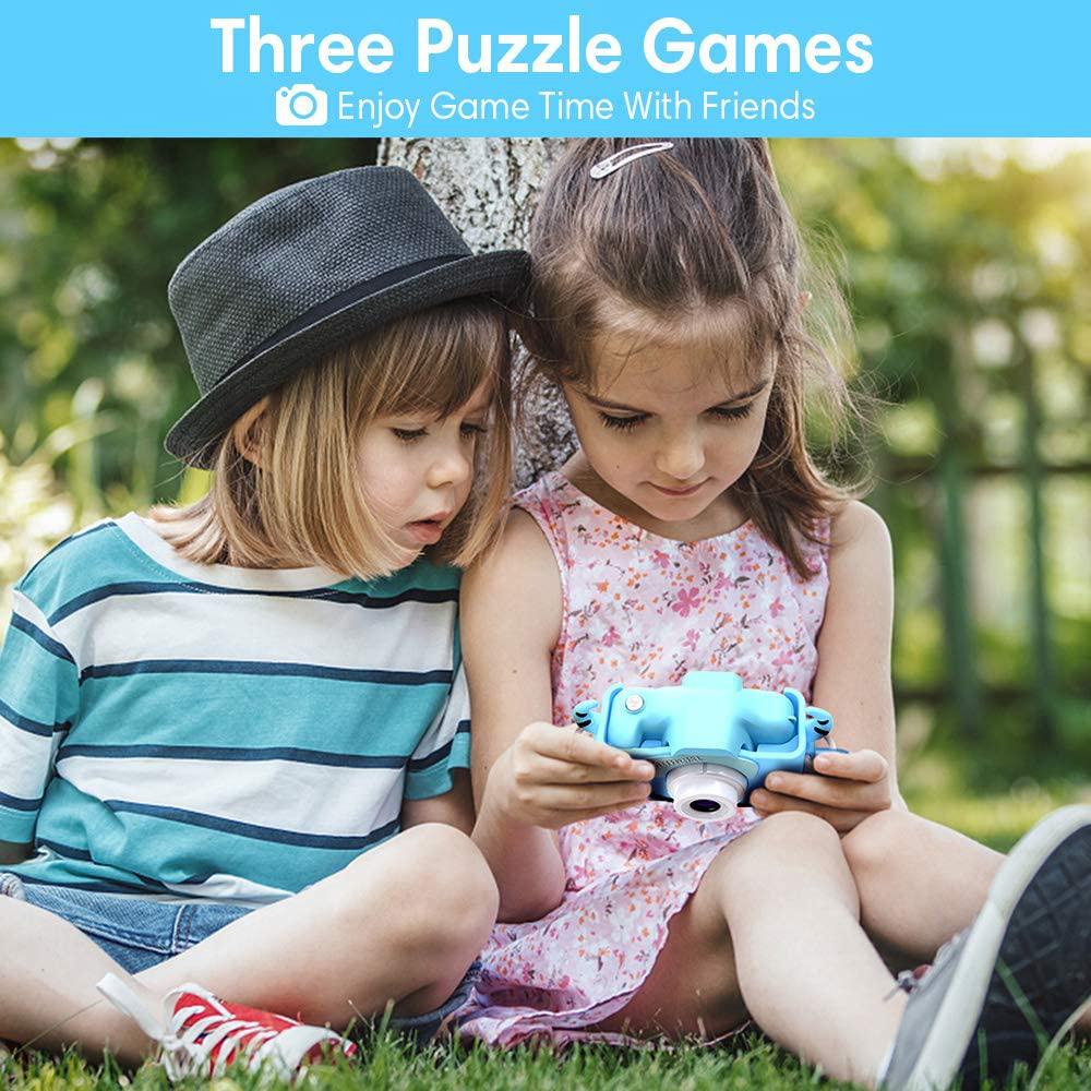 Goopow Kids Camera Toys for 3-8 Year Old Boys,Children Digital Video Camcorder Camera with Cartoon Soft Silicone Cover, Best Chritmas Birthday Festival Gift for Kids - 32G SD Card Included(Light Blue)