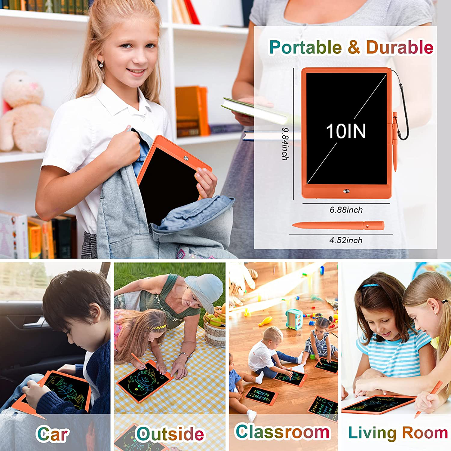 Toys for 3-6 Years Old Girls Boys, Flueston Upgraded LCD Writing Tablet 10 Inch Doodle Board, Electronic Drawing Tablet Drawing Pads, Educational Birthday Gift for 3 4 5 6 7 8 Years Old Kids Toddler