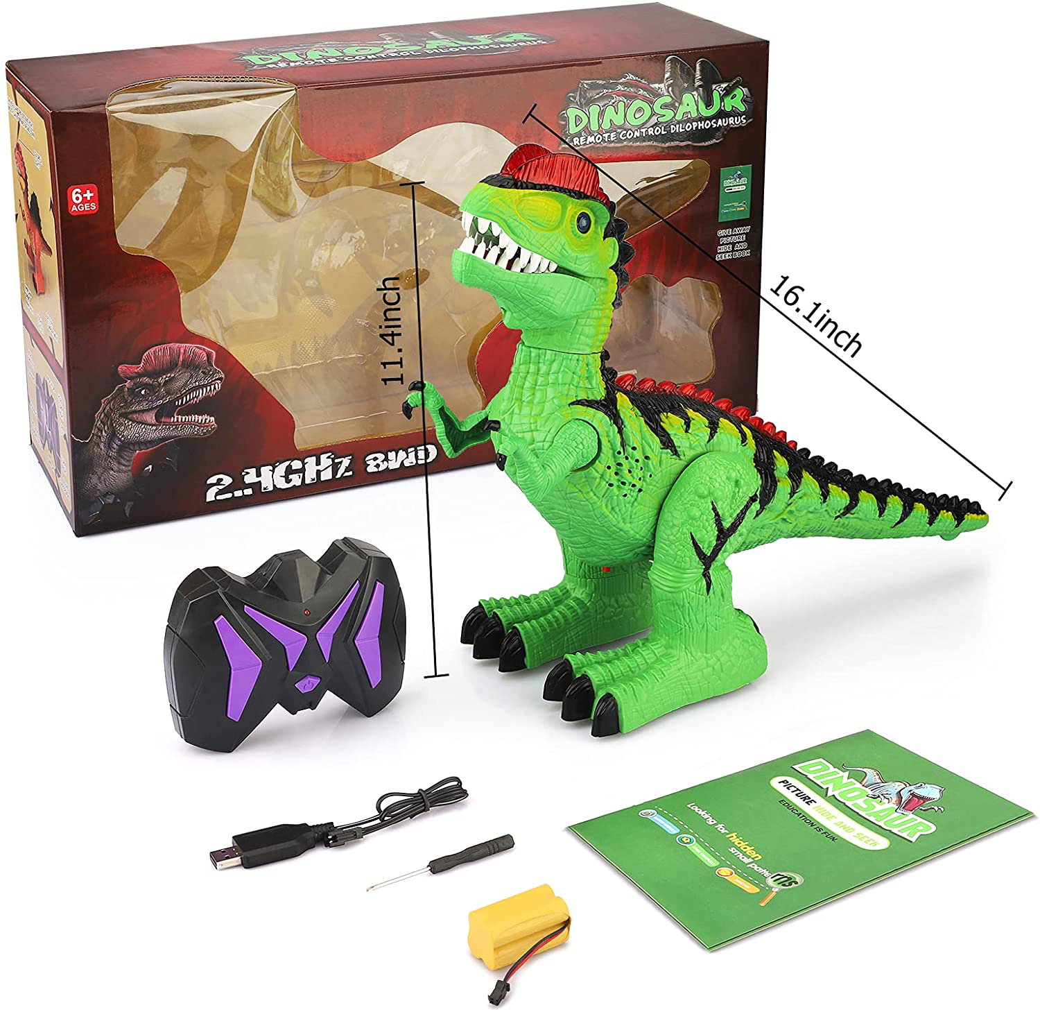 Blasland Remote Control Dinosaur Dragon Toys for Kids Boys Girls, Electronic RC Toys Walking Robot Dinosaur Toy with Lights & Sounds 360° Rotation Stunt, Dilophosaurus Toys Xmas Gifts for Boys Girls