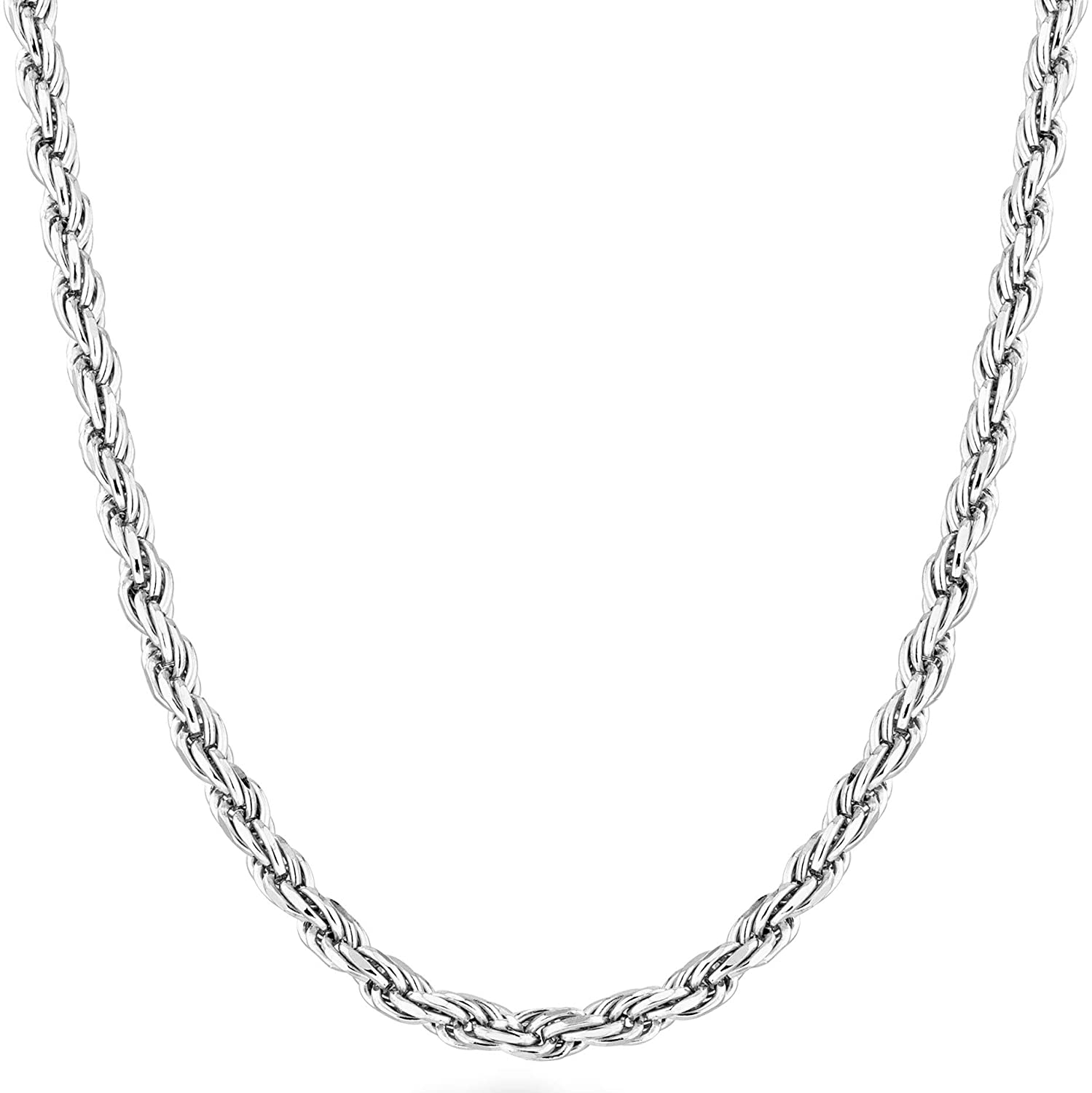 Miabella Solid 925 Sterling Silver Italian 2Mm, 3Mm Diamond-Cut Braided Rope Chain Necklace for Men Women Made in Italy 16, 18, 20, 22, 24, 26, 28, 30 Inch