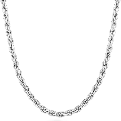 Miabella Solid 925 Sterling Silver Italian 2Mm, 3Mm Diamond-Cut Braided Rope Chain Necklace for Men Women Made in Italy 16, 18, 20, 22, 24, 26, 28, 30 Inch