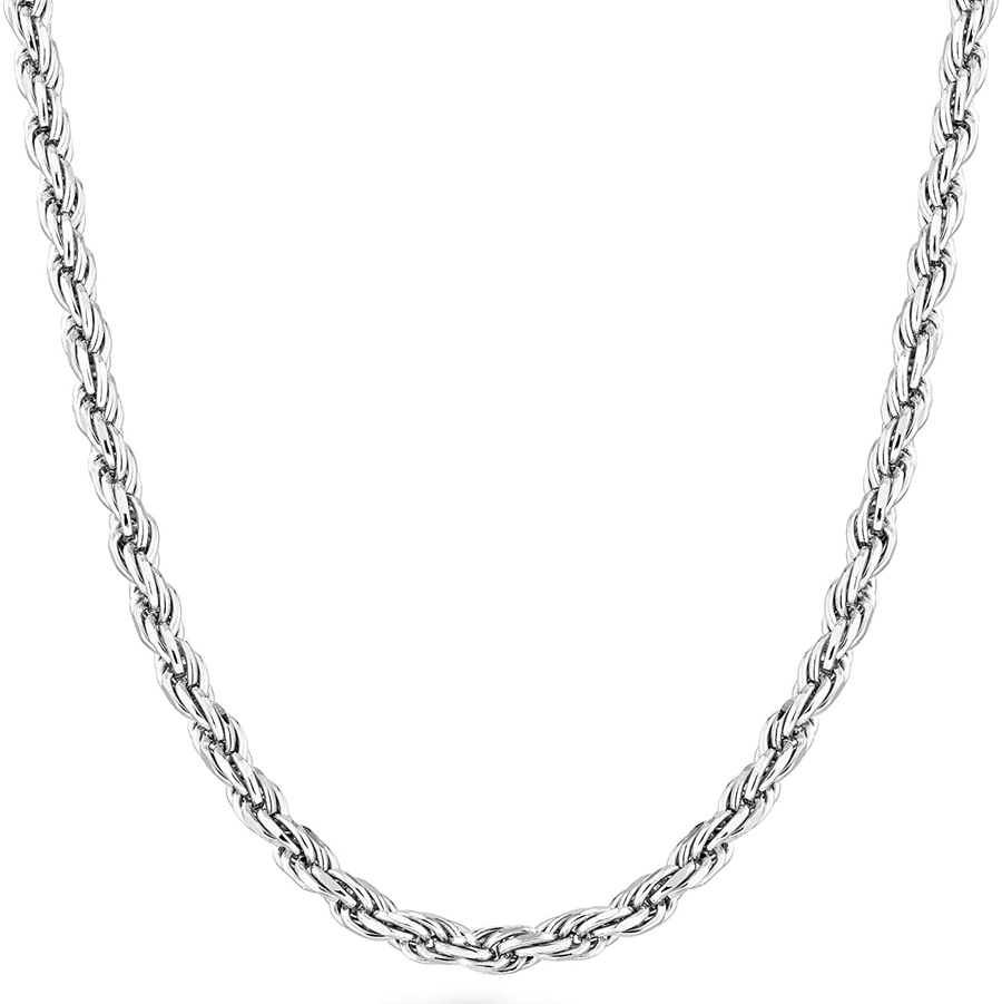 Miabella Solid 925 Sterling Silver Italian 2Mm, 3Mm Diamond-Cut Braided Rope Chain Necklace for Men Women Made in Italy 16, 18, 20, 22, 24, 26, 28, 30 Inch