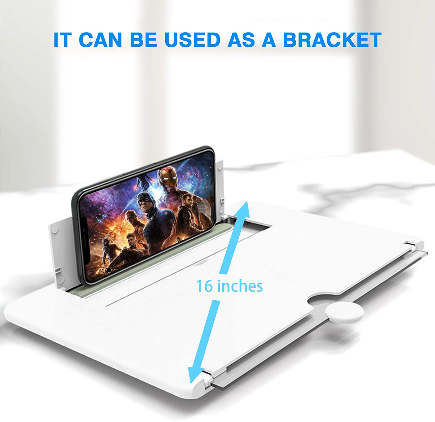 16 Inch Screen Magnifier for Cell Phone 3D Magnifier Screen Enlarger for Movies,Videos,Reading,Gaming-Screen Amplifie with Foldable Phone Stand Holder. Compatible with All Smartphones-White