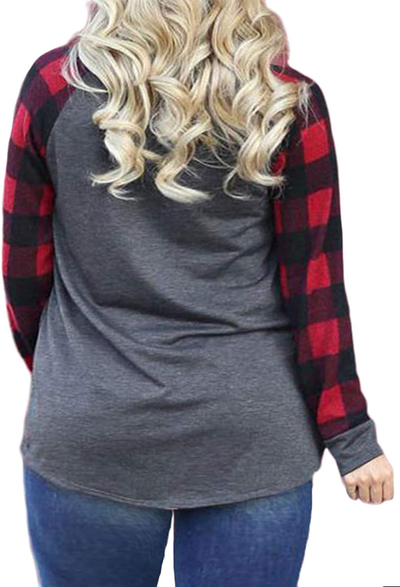 VISLILY Plus-Size-Christmas Shirts for Women Holiday Long Sleeve Tops Raglan Plaid Tee