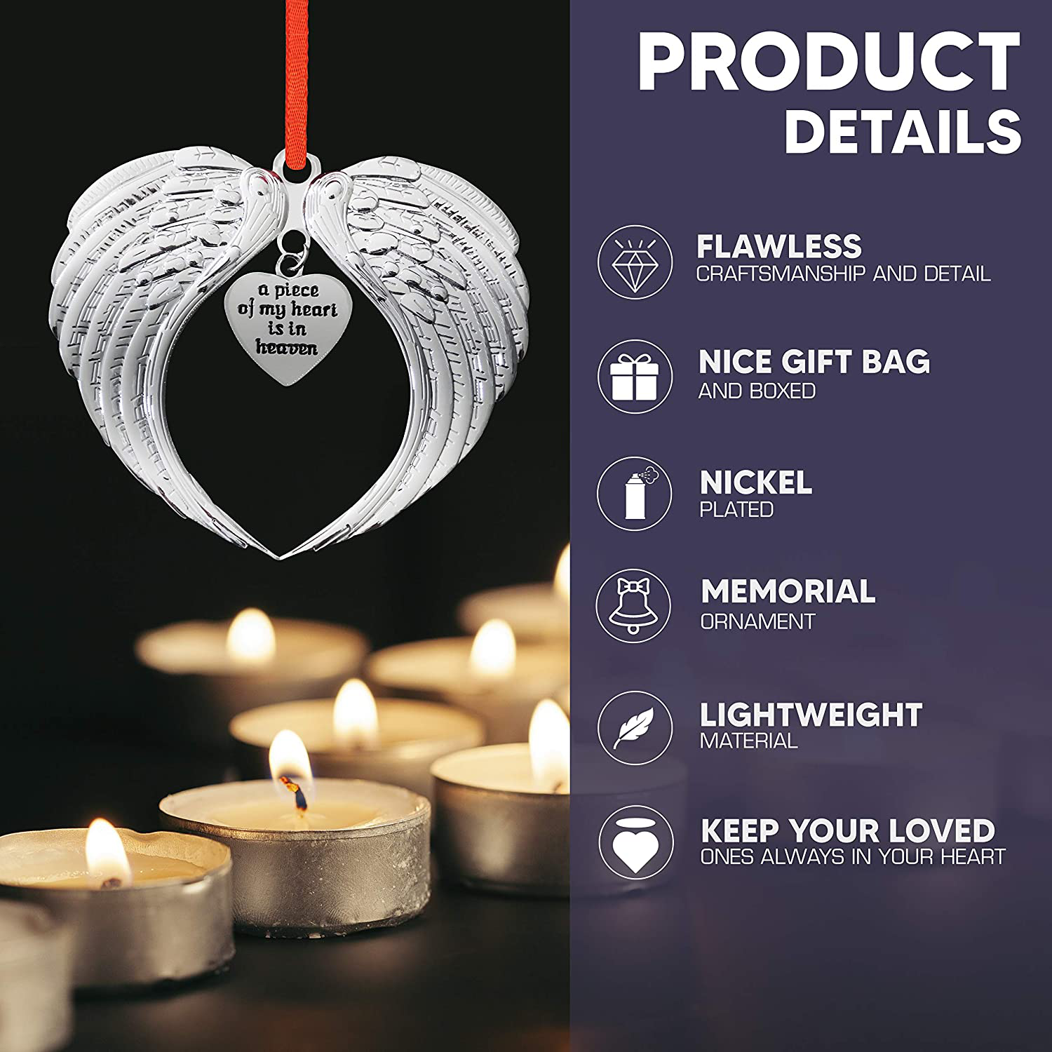 Holiday Jingle Christmas Ornament in Memory of Loved One – Memorial Ornament for Christmas Tree – Premium Nickel Material – Elegant Ribbon and Packaging