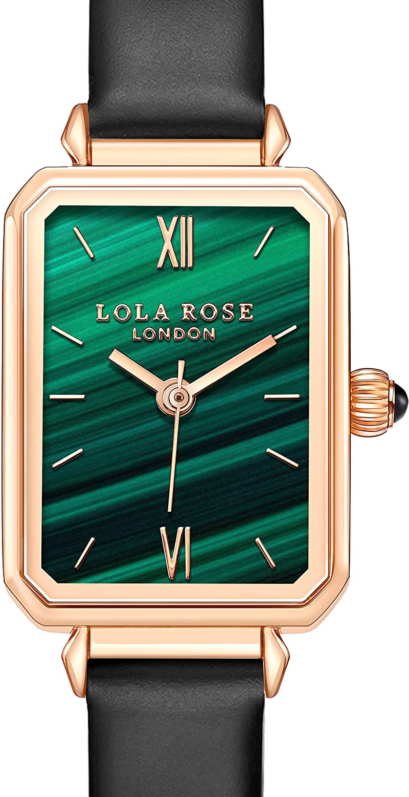 Lola Rose Women'S Malachite Textured Watch with Black Leather Strap