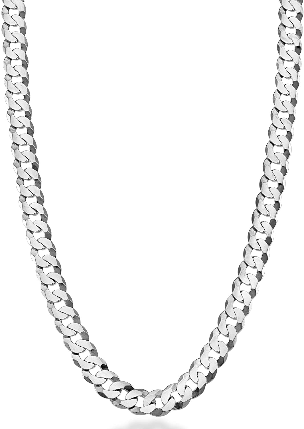 Miabella Solid 925 Sterling Silver Italian 7Mm Diamond Cut Cuban Link Curb Chain Necklace for Men Women, 16, 18, 20, 22, 24, 26, 30 Inch