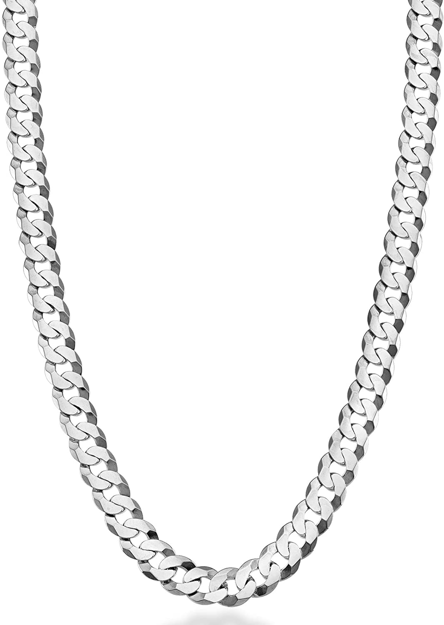 Miabella Solid 925 Sterling Silver Italian 7Mm Diamond Cut Cuban Link Curb Chain Necklace for Men Women, 16, 18, 20, 22, 24, 26, 30 Inch